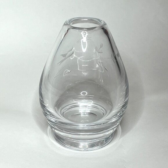 Vintage Kosta Sweden Etched Glass Vase w/ Singing Bird - Picture 1 of 9